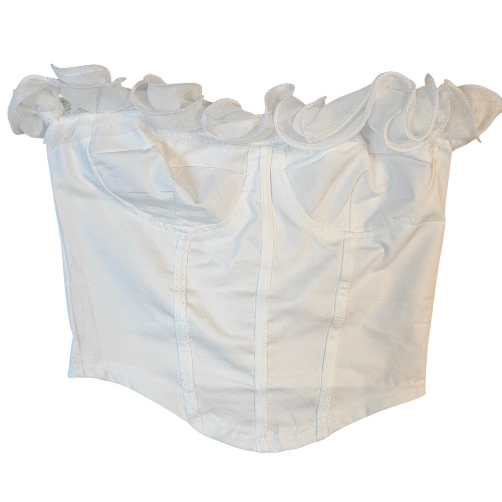 White Ruffle Strapless Corset Top Bustier Cropped XS